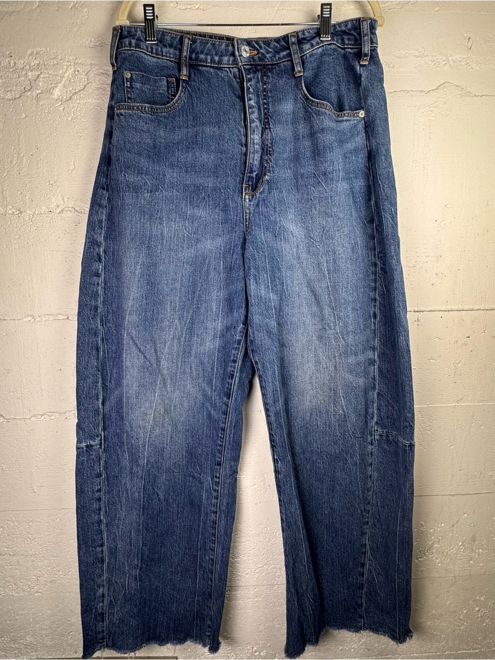 Anthropologie Pilcro Barrel Wide Leg Denim Jeans Medium Blue Wash Size 30 T